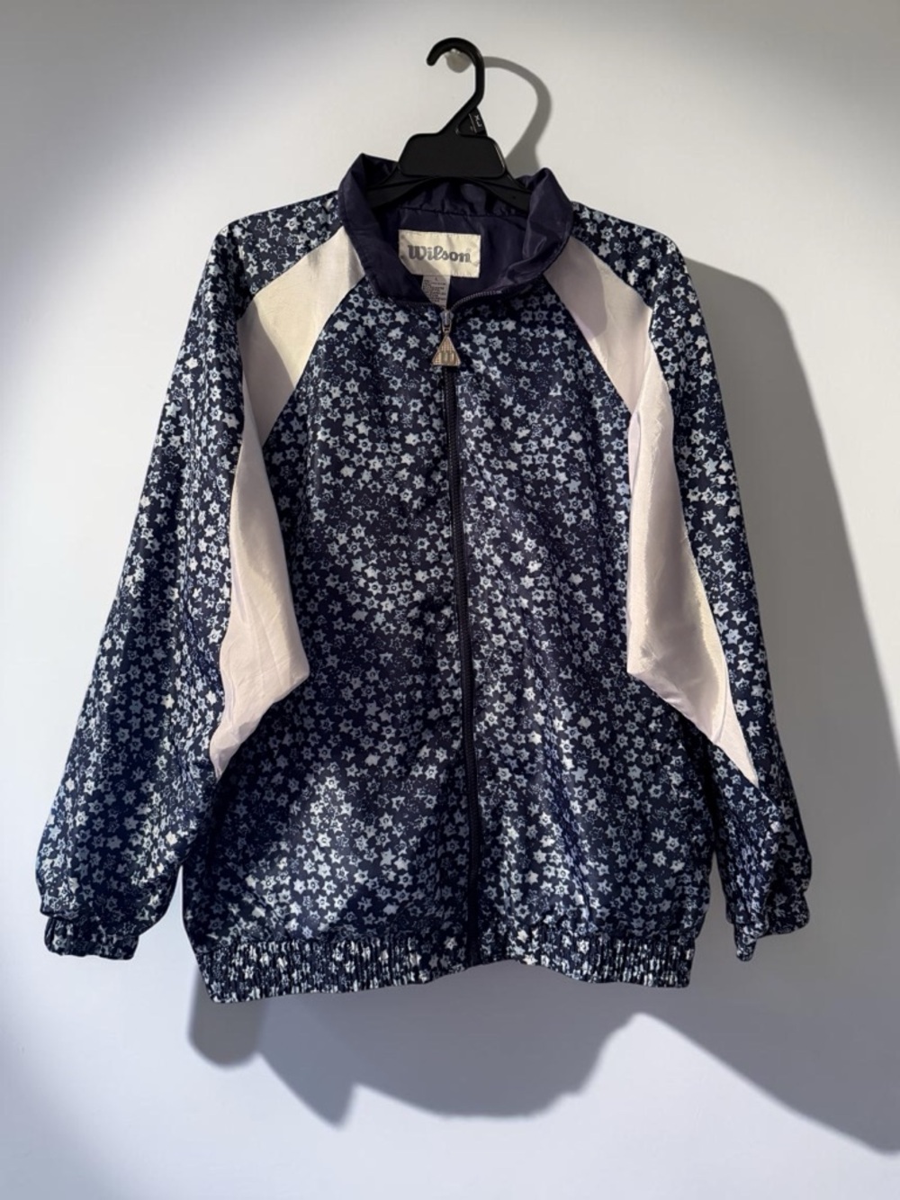 Vintage Wilson Navy Star Floral Zip-Front Track Jacket with Cream Panels